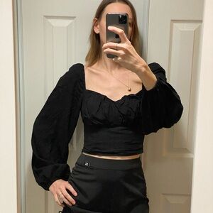 Elegant Black Puff Sleeve Top